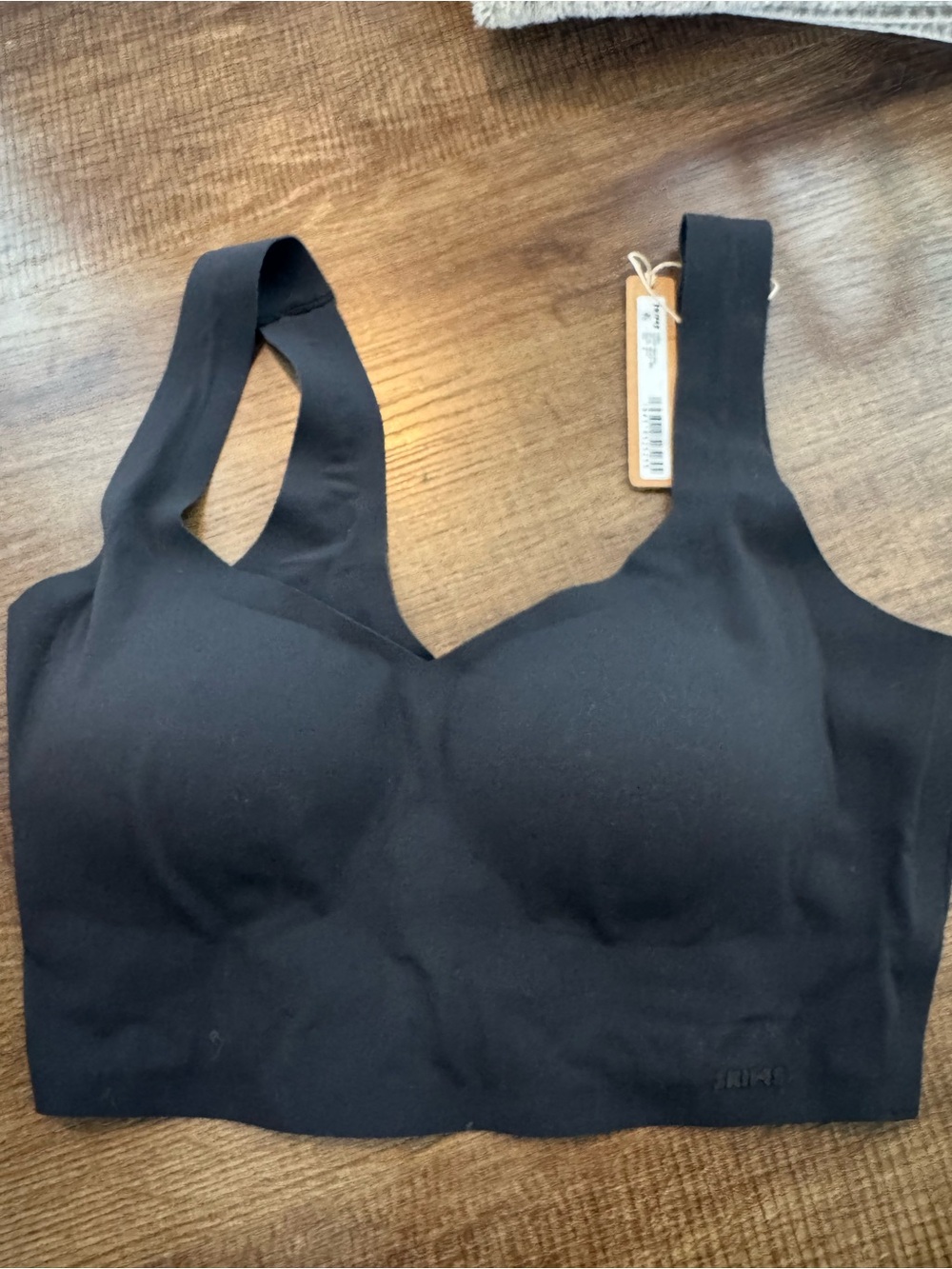 SKIMS Black Seamless Support Bra with Wide Straps